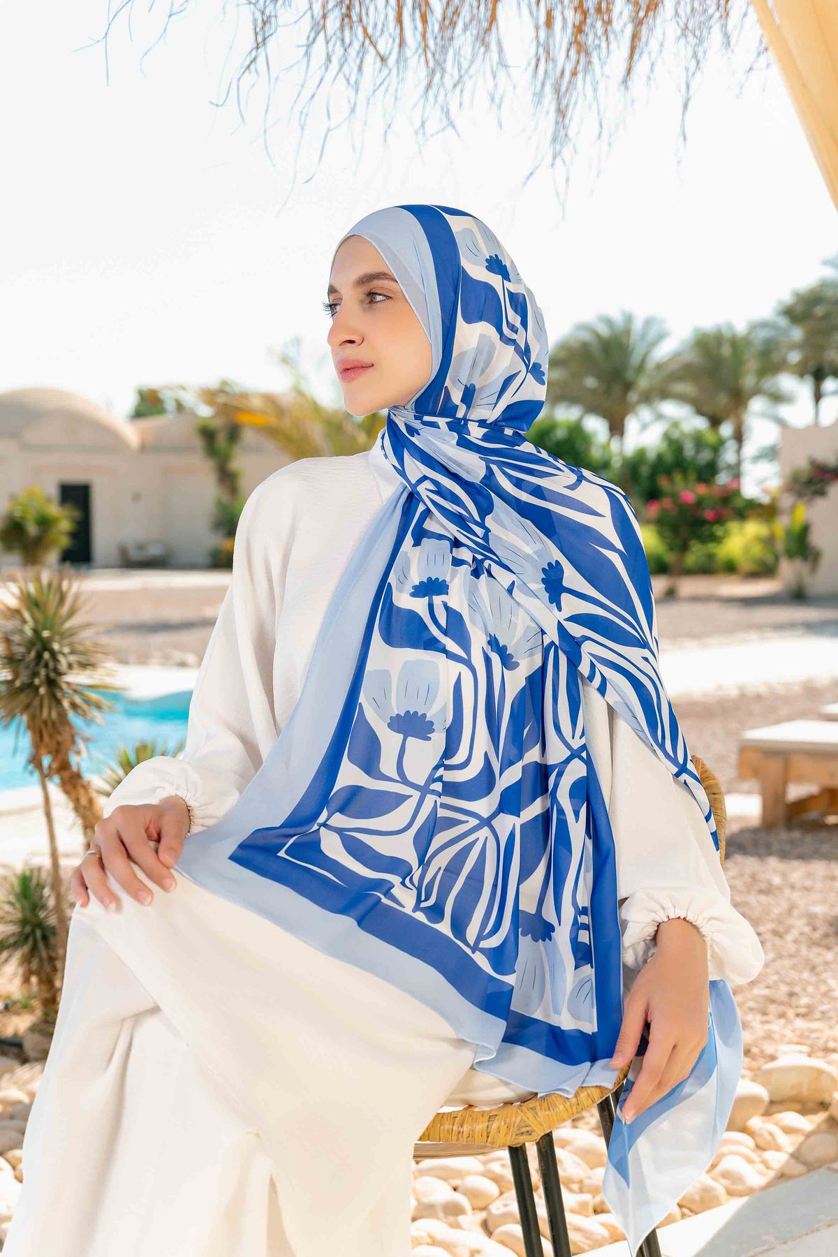 Shallow Sea Printed Chiffon Scarf