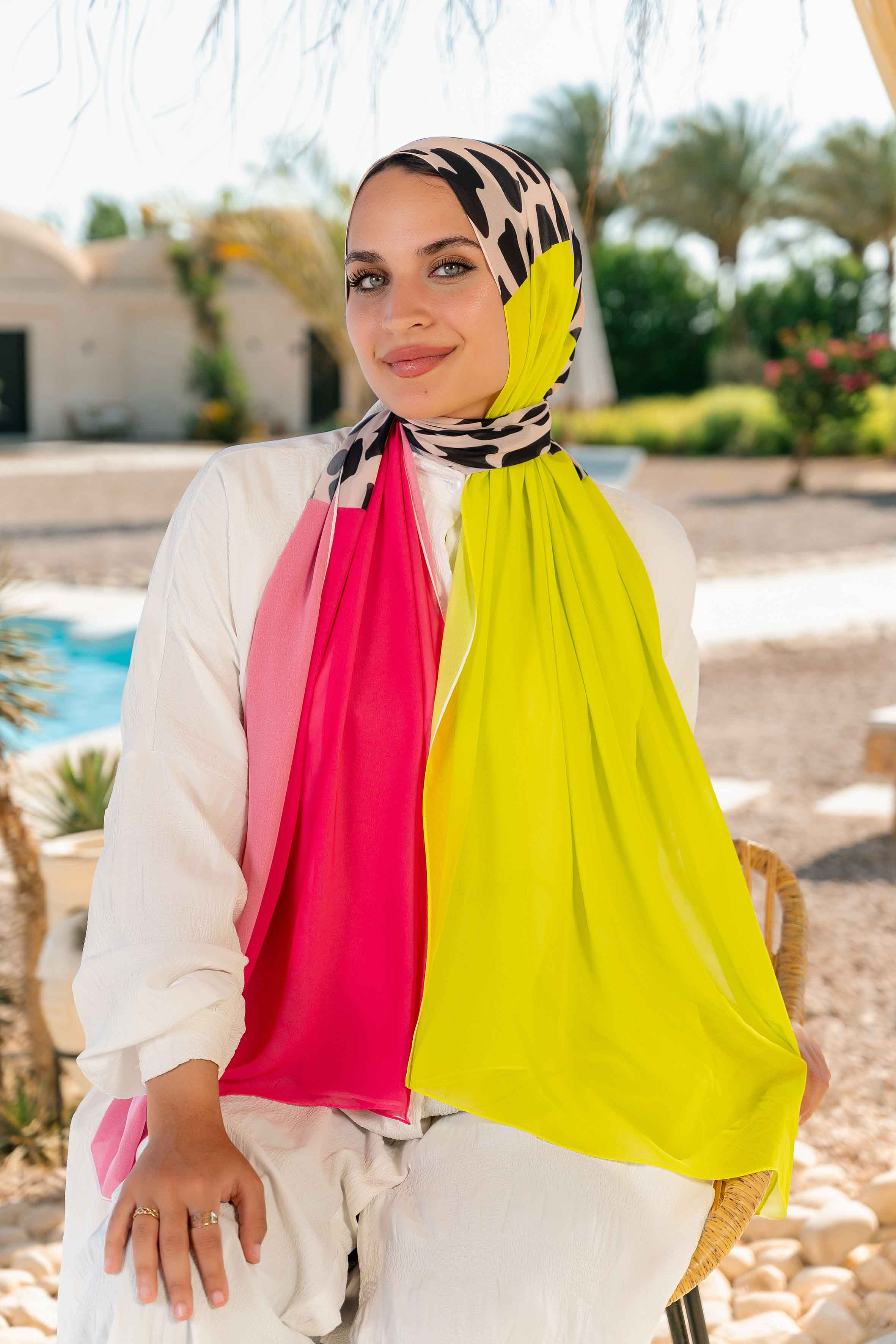 Neon Printed Chiffon Scarf