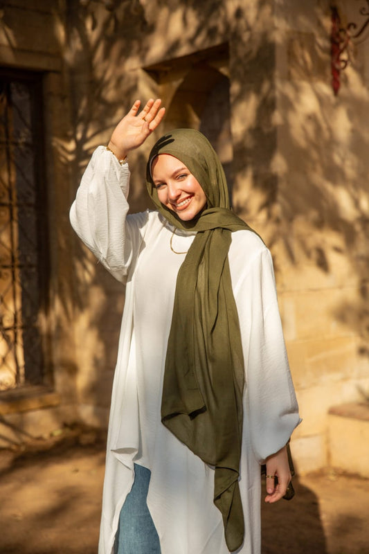 Linen modal scarf-Dark green