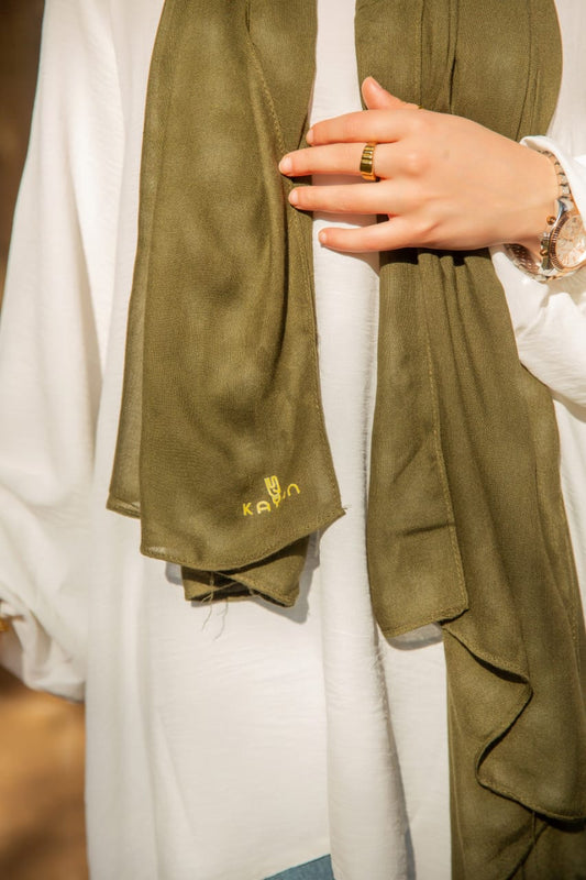 Linen modal scarf-Dark green